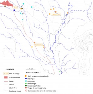 Carte du canton de Dawlotu avec positionnement des parcelles visitées. Carte réalisée avec ABC-Map.